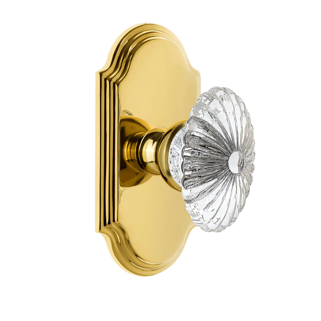 Arc Short Plate with Burgundy Crystal Knob in Polished Brass