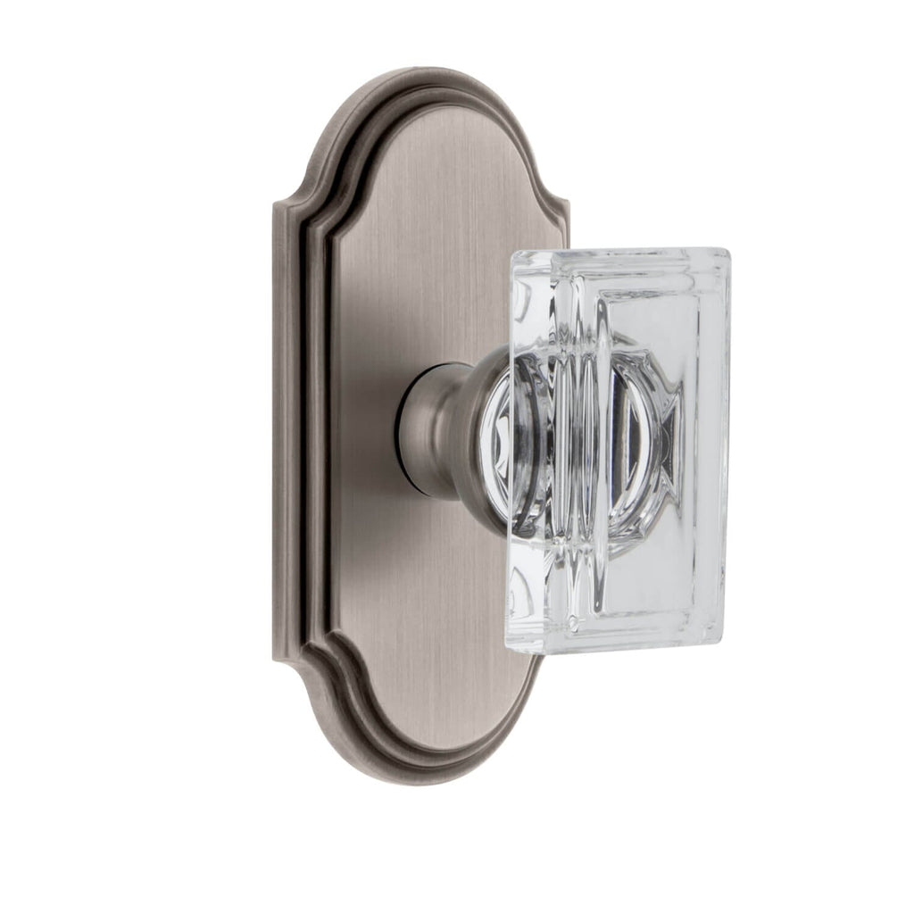 Arc Short Plate with Carré Crystal Knob in Antique Pewter