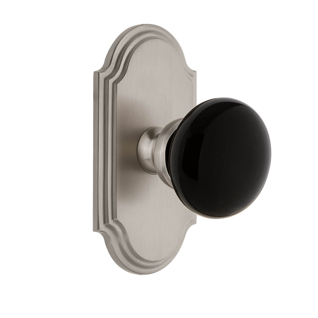 Arc Short Plate with Coventry Knob in Satin Nickel