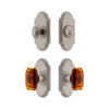 Arc Short Plate Entry Set with Baguette Amber Crystal Knob in Satin Nickel