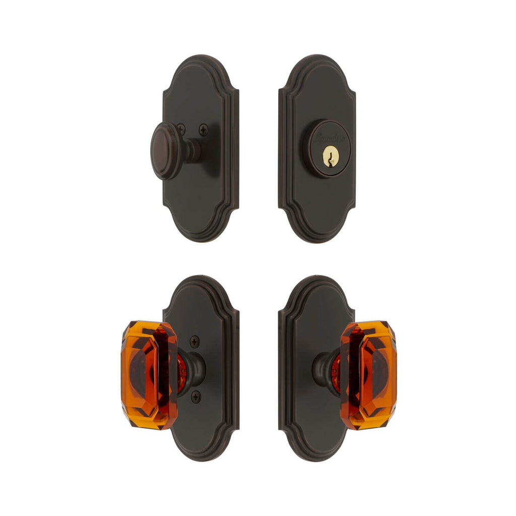 Arc Short Plate Entry Set with Baguette Amber Crystal Knob in Timeless Bronze