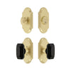 Arc Short Plate Entry Set with Baguette Black Crystal Knob in Satin Brass