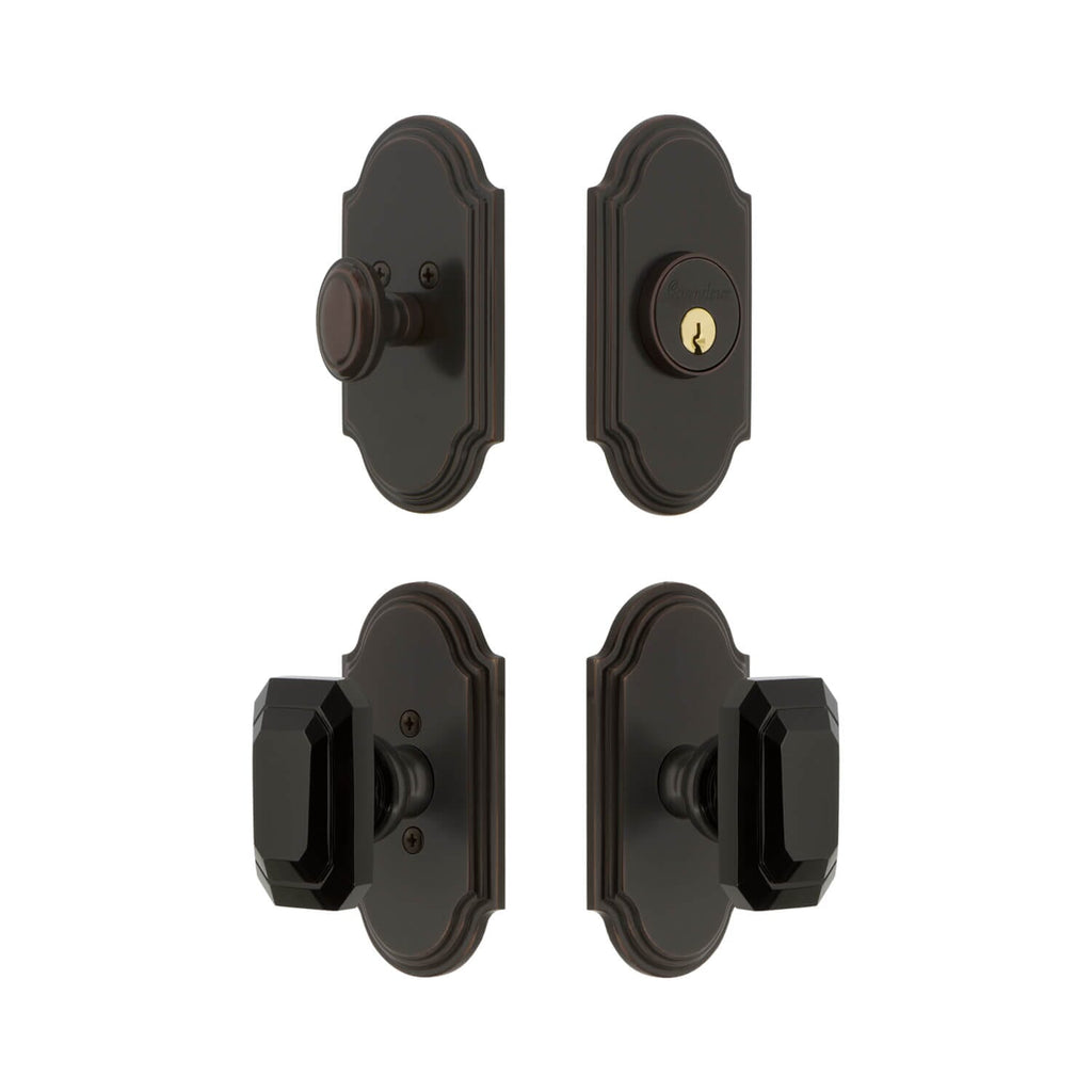 Arc Short Plate Entry Set with Baguette Black Crystal Knob in Timeless Bronze