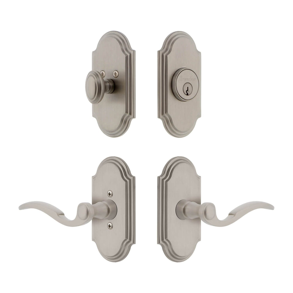 Arc Short Plate Entry Set with Bellagio Lever in Satin Nickel