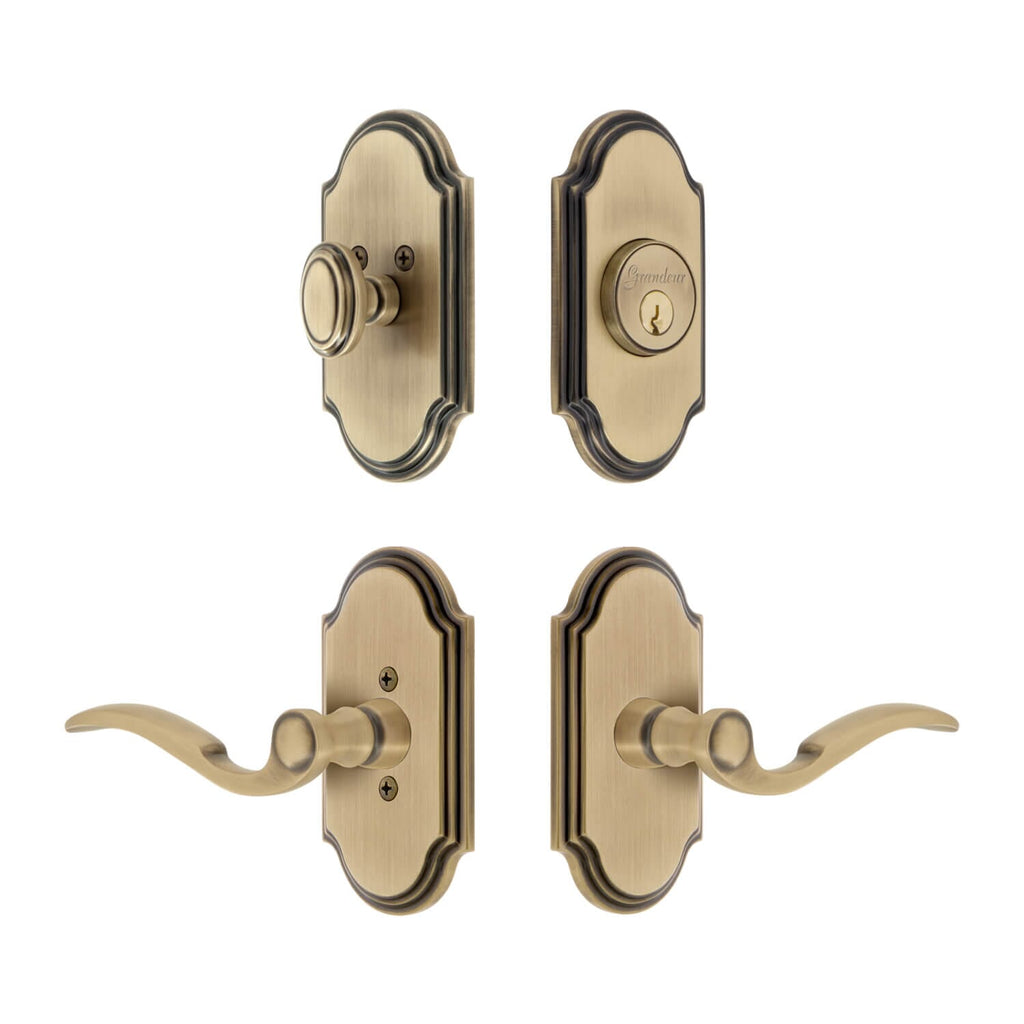Arc Short Plate Entry Set with Bellagio Lever in Vintage Brass