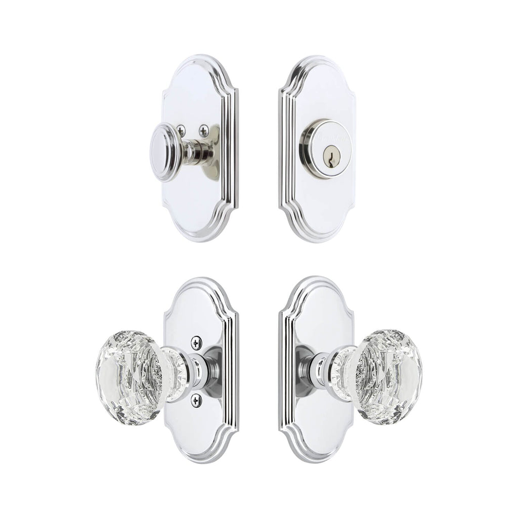 Arc Short Plate Entry Set with Brilliant Crystal Knob in Bright Chrome