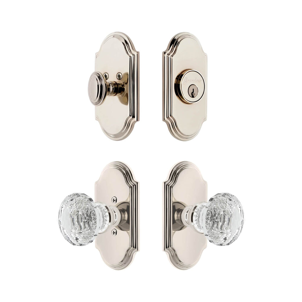 Arc Short Plate Entry Set with Brilliant Crystal Knob in Polished Nickel