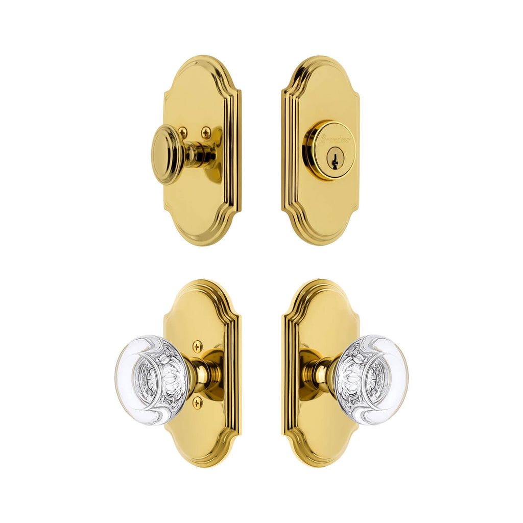 Arc Short Plate Entry Set with Bordeaux Crystal Knob in Lifetime Brass