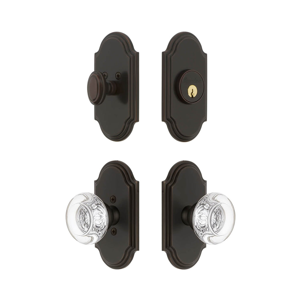 Arc Short Plate Entry Set with Bordeaux Crystal Knob in Timeless Bronze