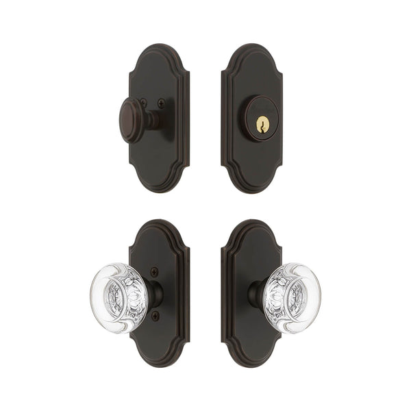 Arc Short Plate Entry Set with Bordeaux Crystal Knob in Timeless Bronz ...