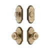 Arc Short Plate Entry Set with Bouton Knob in Vintage Brass