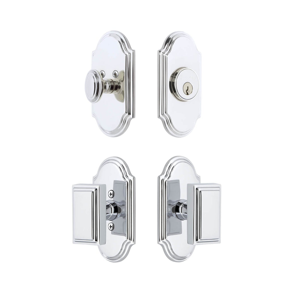 Arc Short Plate Entry Set with Carre Knob in Bright Chrome
