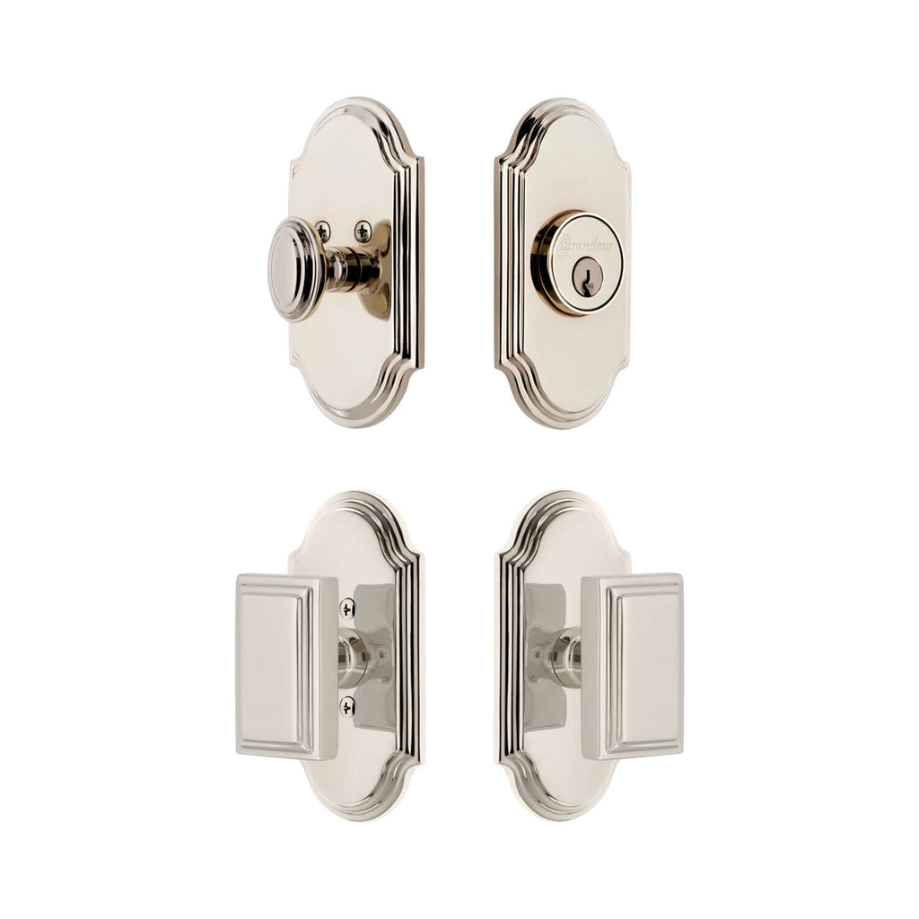 Arc Short Plate Entry Set with Carre Knob in Polished Nickel