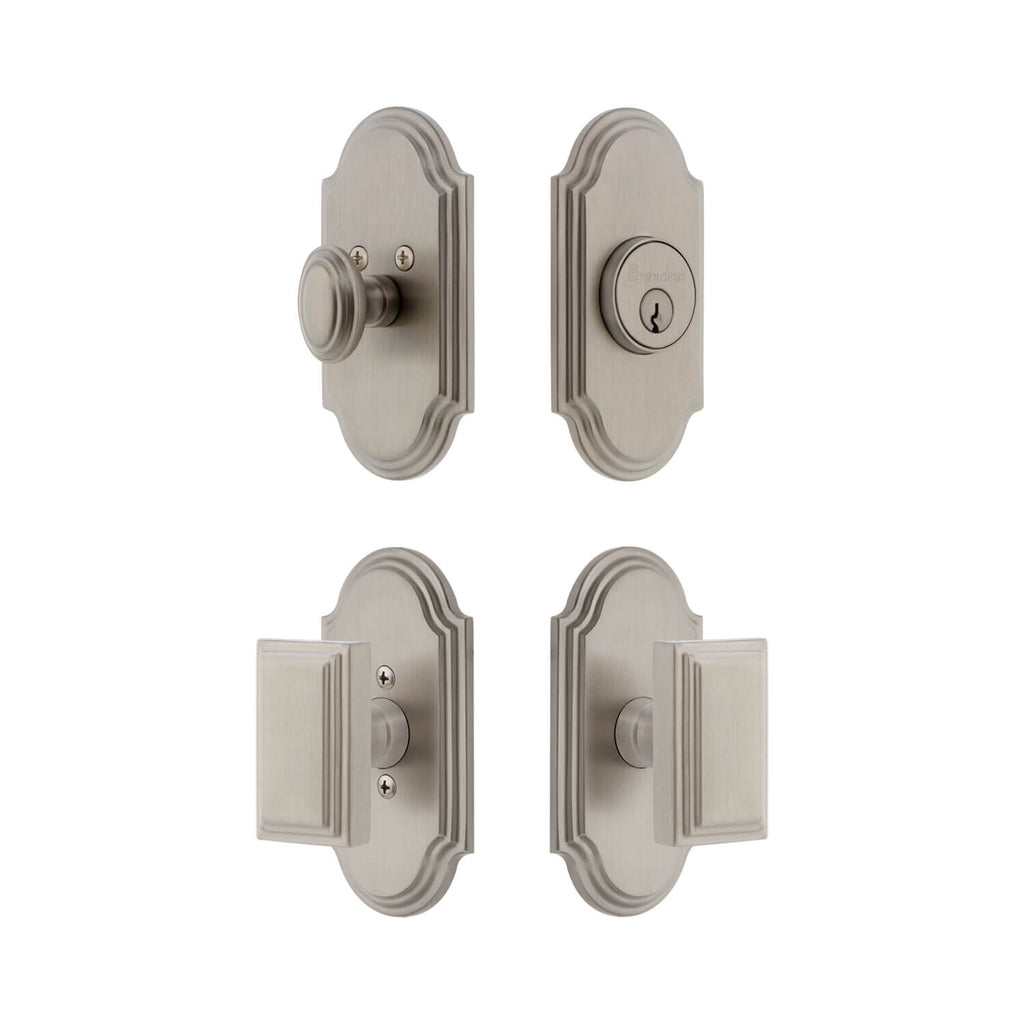 Arc Short Plate Entry Set with Carre Knob in Satin Nickel