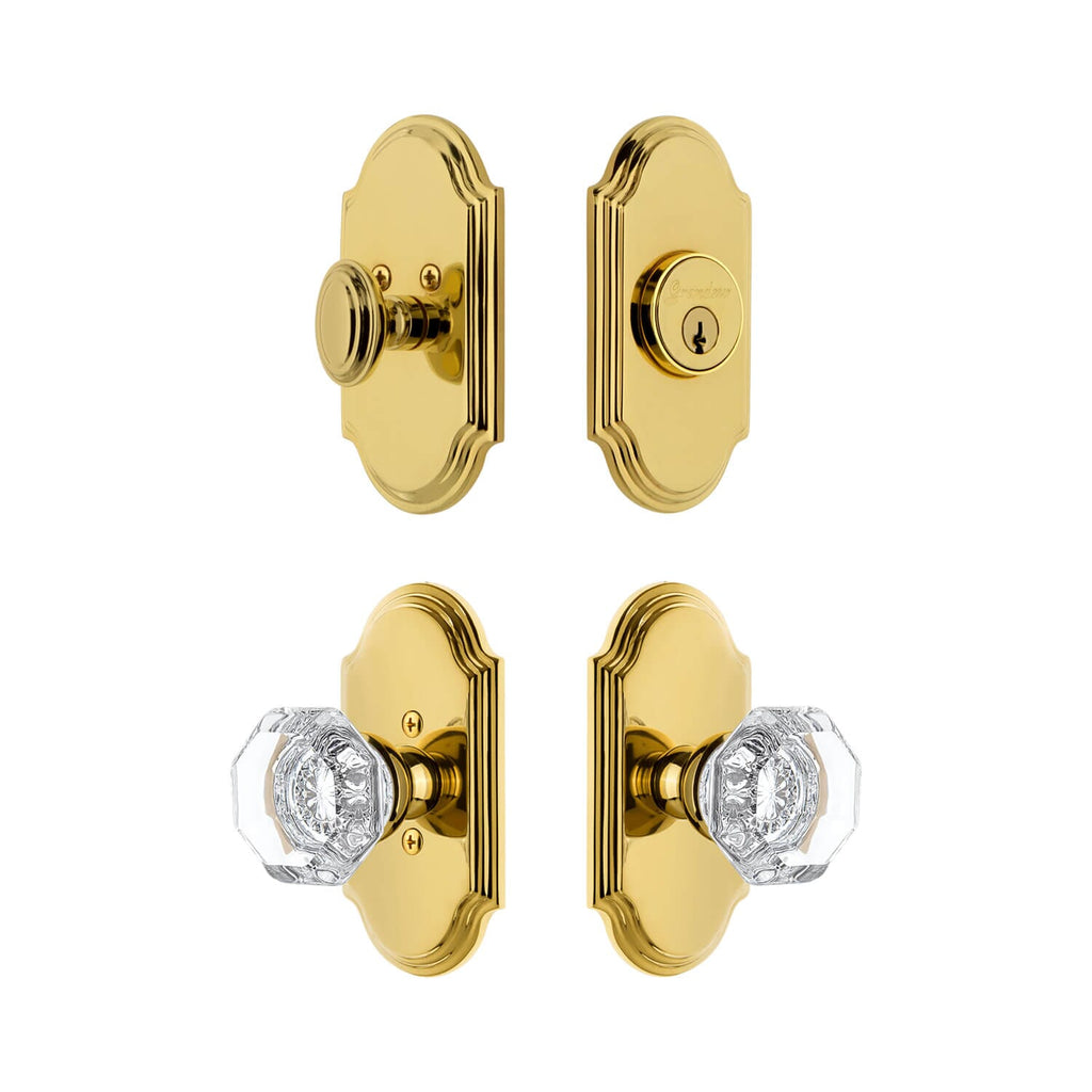 Arc Short Plate Entry Set with Chambord Crystal Knob in Lifetime Brass