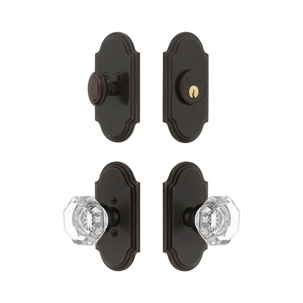 Arc Short Plate Entry Set with Chambord Crystal Knob in Timeless Bronze