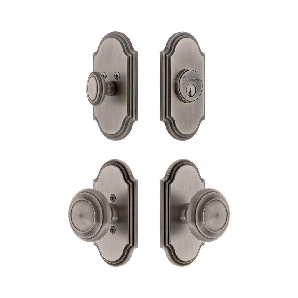 Arc Short Plate Entry Set with Circulaire Knob in Antique Pewter