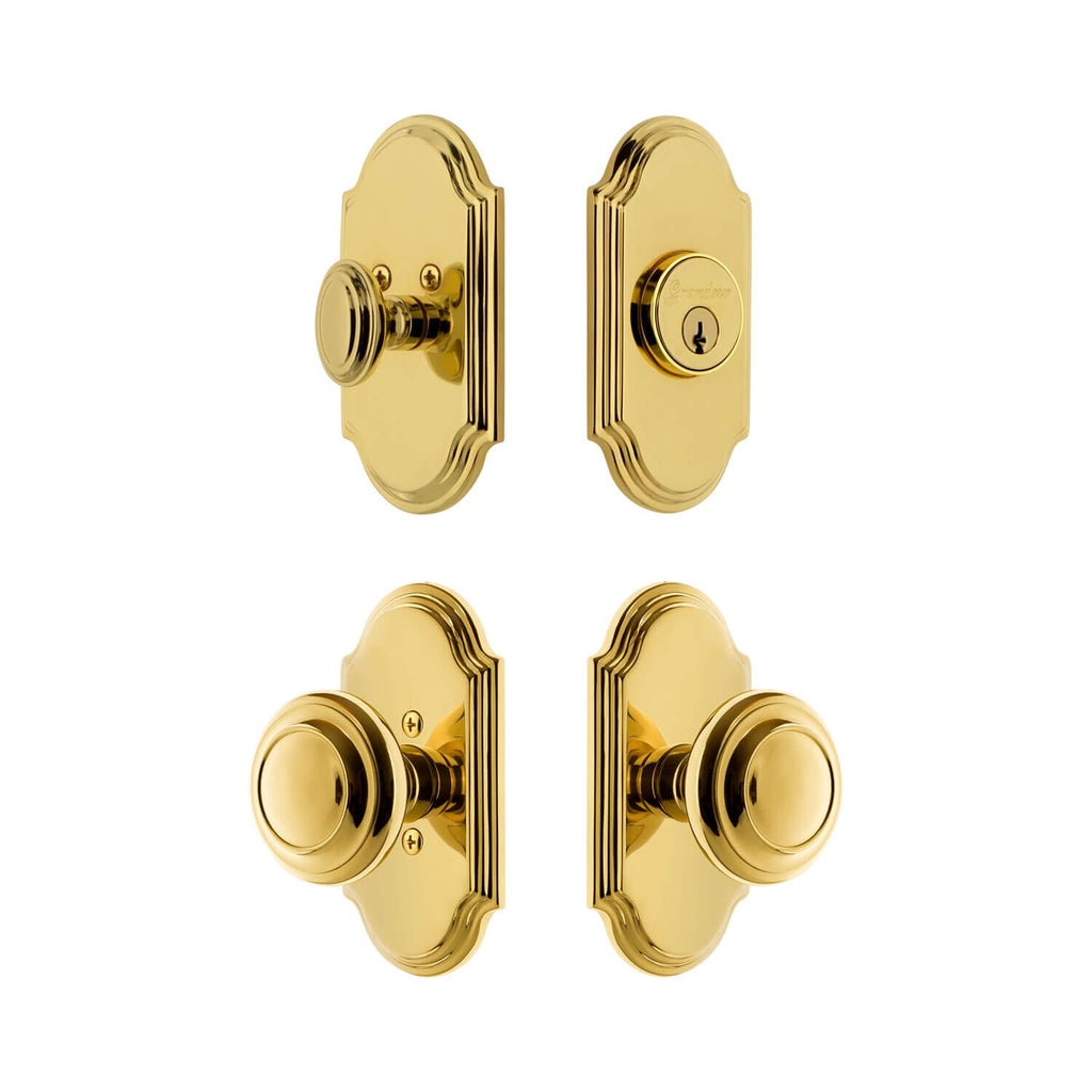 Arc Short Plate Entry Set with Circulaire Knob in Lifetime Brass