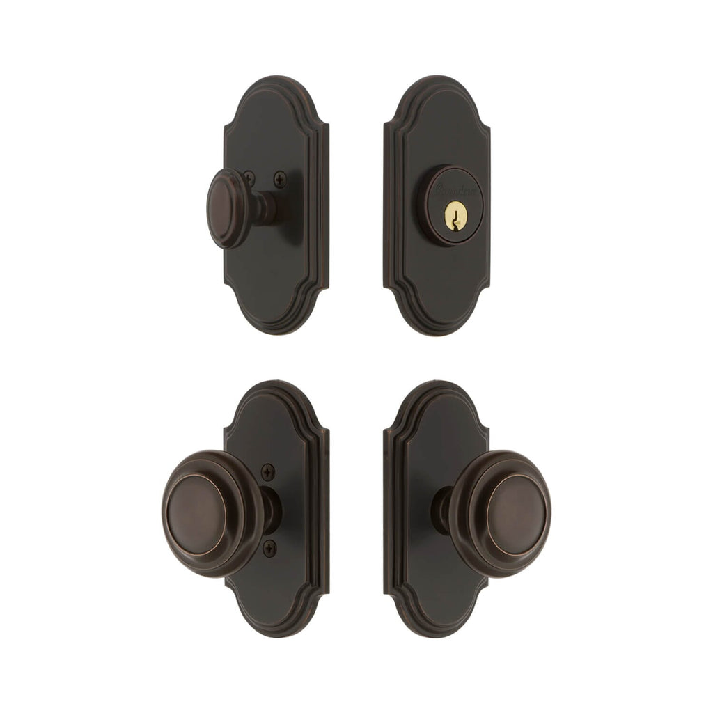 Arc Short Plate Entry Set with Circulaire Knob in Timeless Bronze