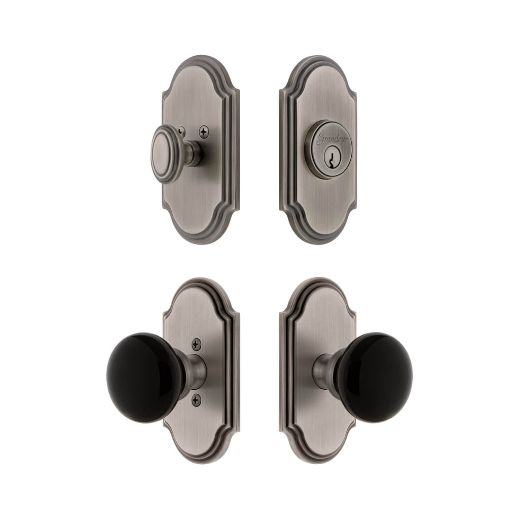 Arc Short Plate Entry Set with Coventry Knob in Antique Pewter