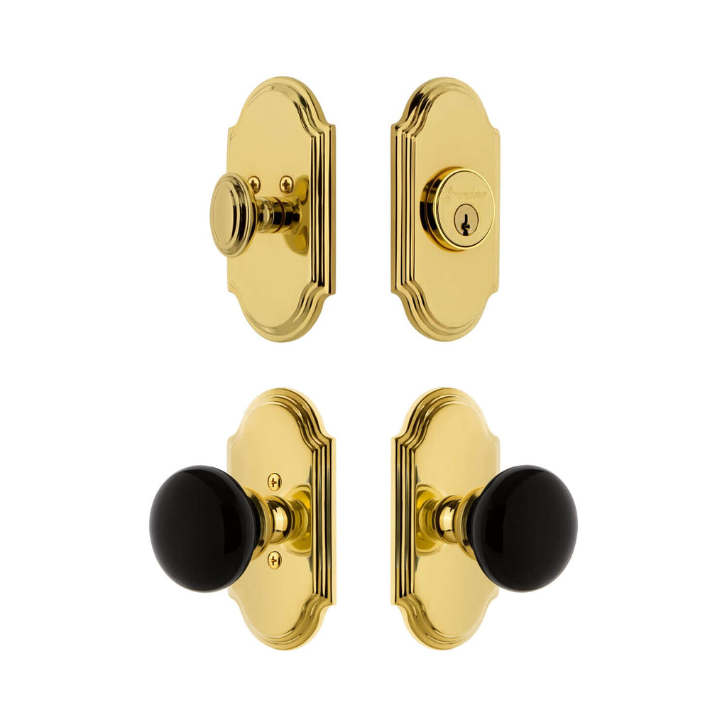 Arc Short Plate Entry Set with Coventry Knob in Lifetime Brass