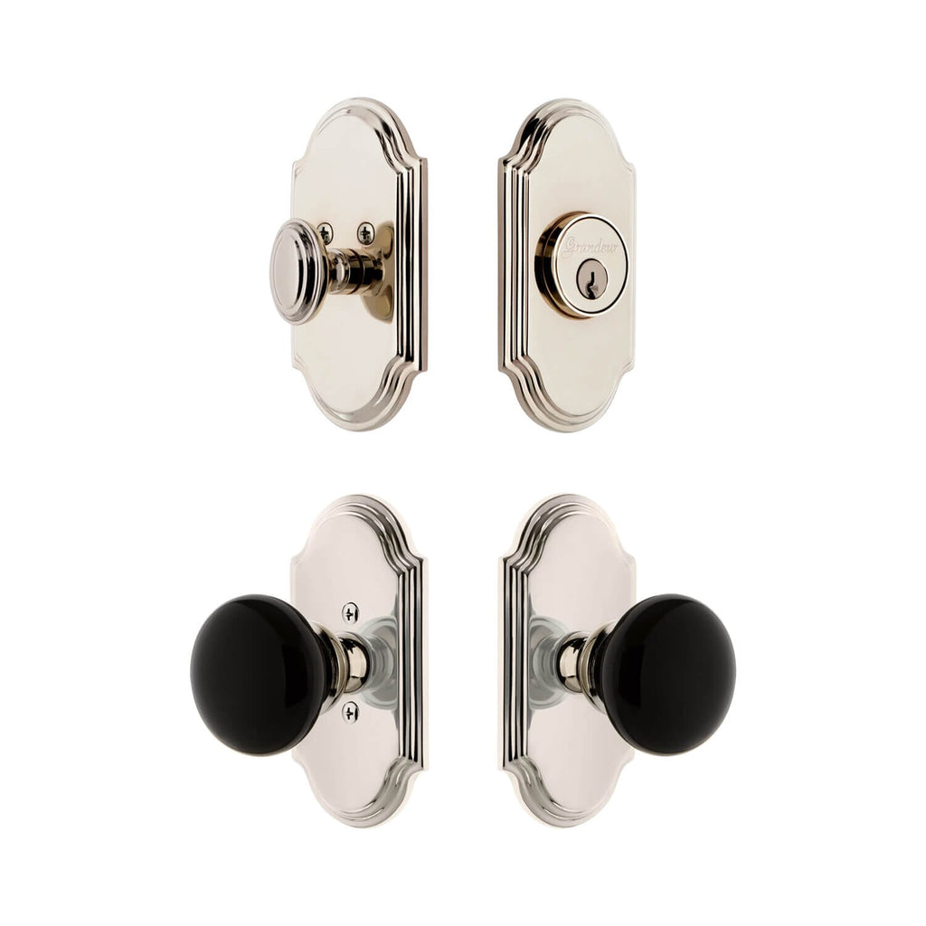 Arc Short Plate Entry Set with Coventry Knob in Polished Nickel