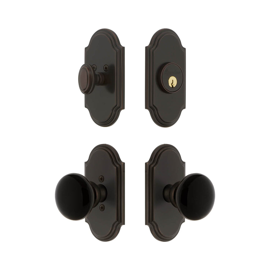 Arc Short Plate Entry Set with Coventry Knob in Timeless Bronze