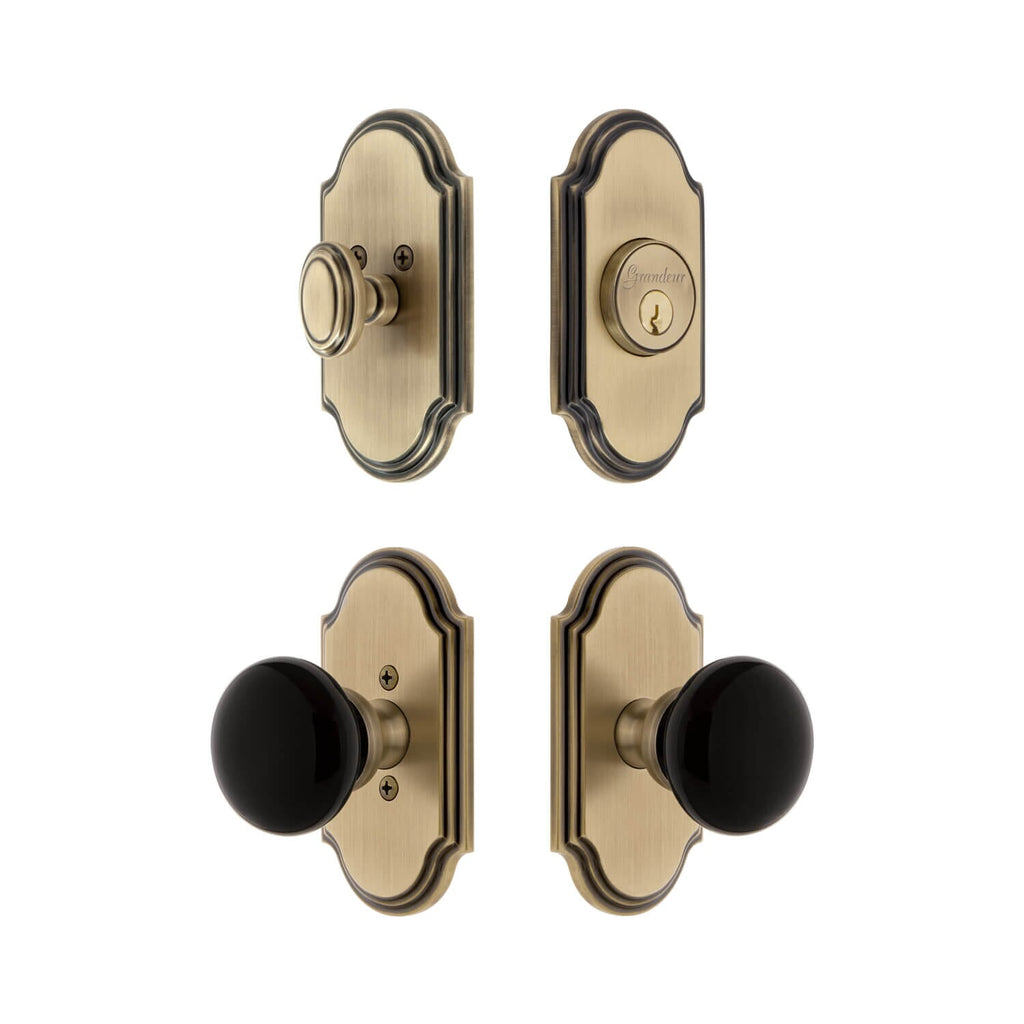 Arc Short Plate Entry Set with Coventry Knob in Vintage Brass