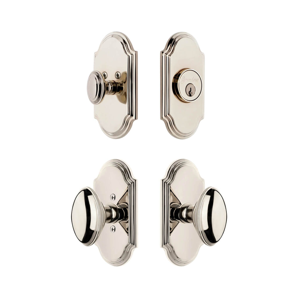 Arc Short Plate Entry Set with Eden Prairie Knob in Polished Nickel