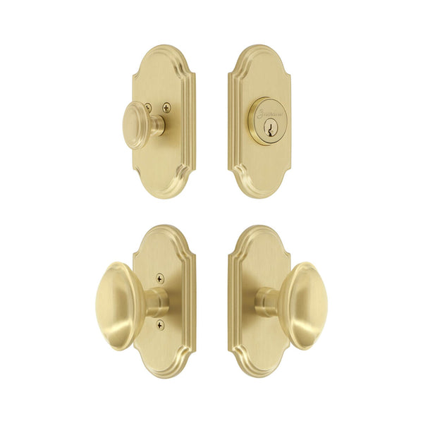 Arc Short Plate Entry Set with Eden Prairie Knob in Satin Brass ...