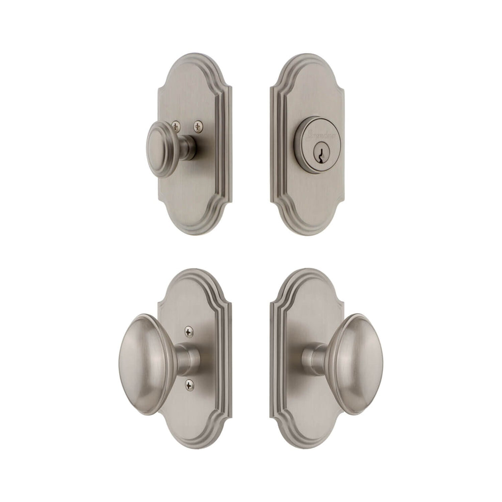 Arc Short Plate Entry Set with Eden Prairie Knob in Satin Nickel