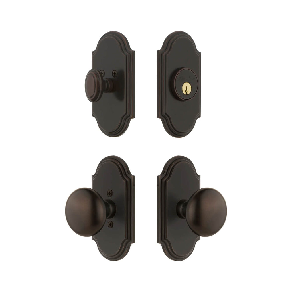 Arc Short Plate Entry Set with Fifth Avenue Knob in Timeless Bronze