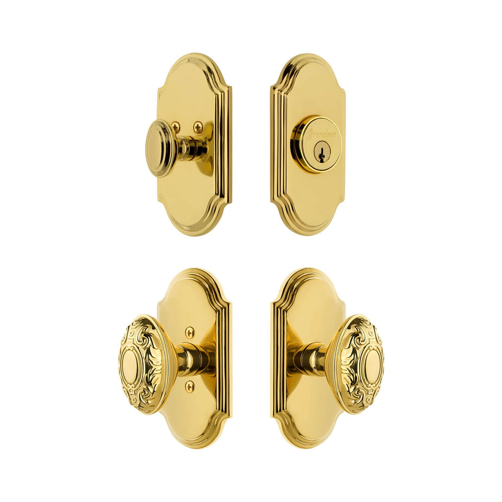 Arc Short Plate Entry Set with Grande Victorian Knob in Lifetime Brass