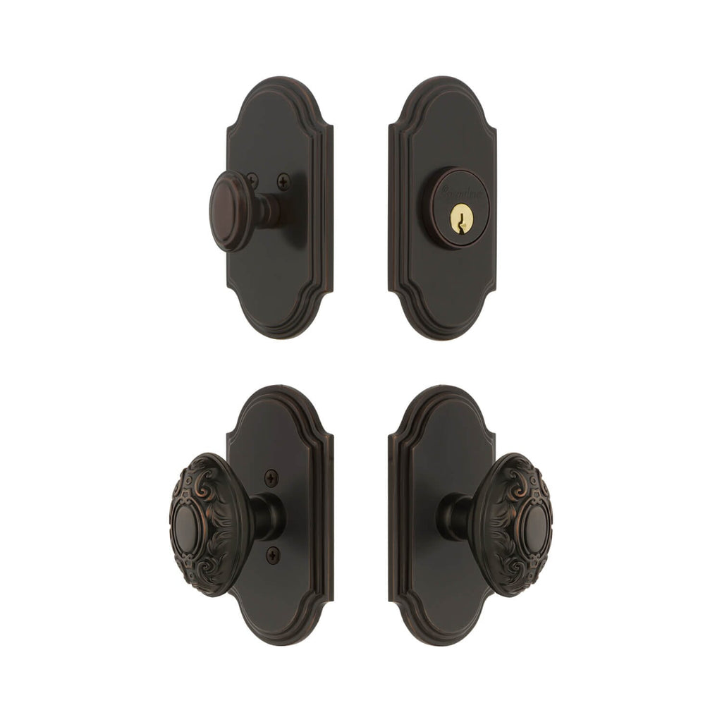 Arc Short Plate Entry Set with Grande Victorian Knob in Timeless Bronze