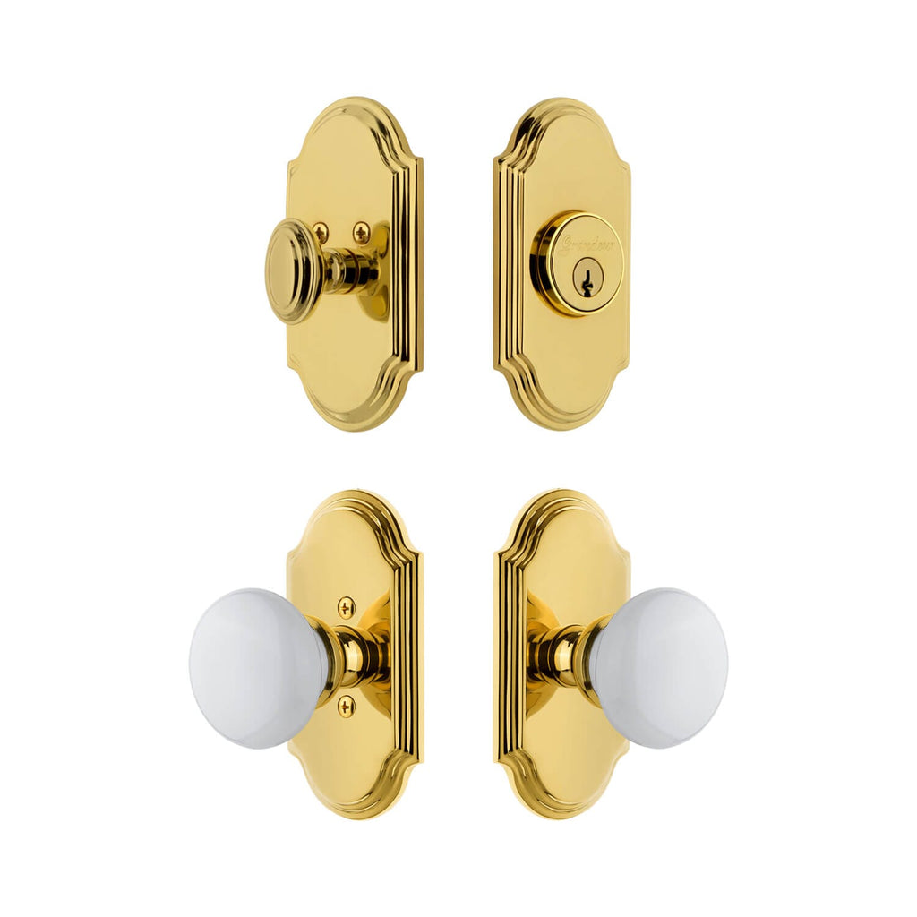 Arc Short Plate Entry Set with Hyde Park Knob in Lifetime Brass