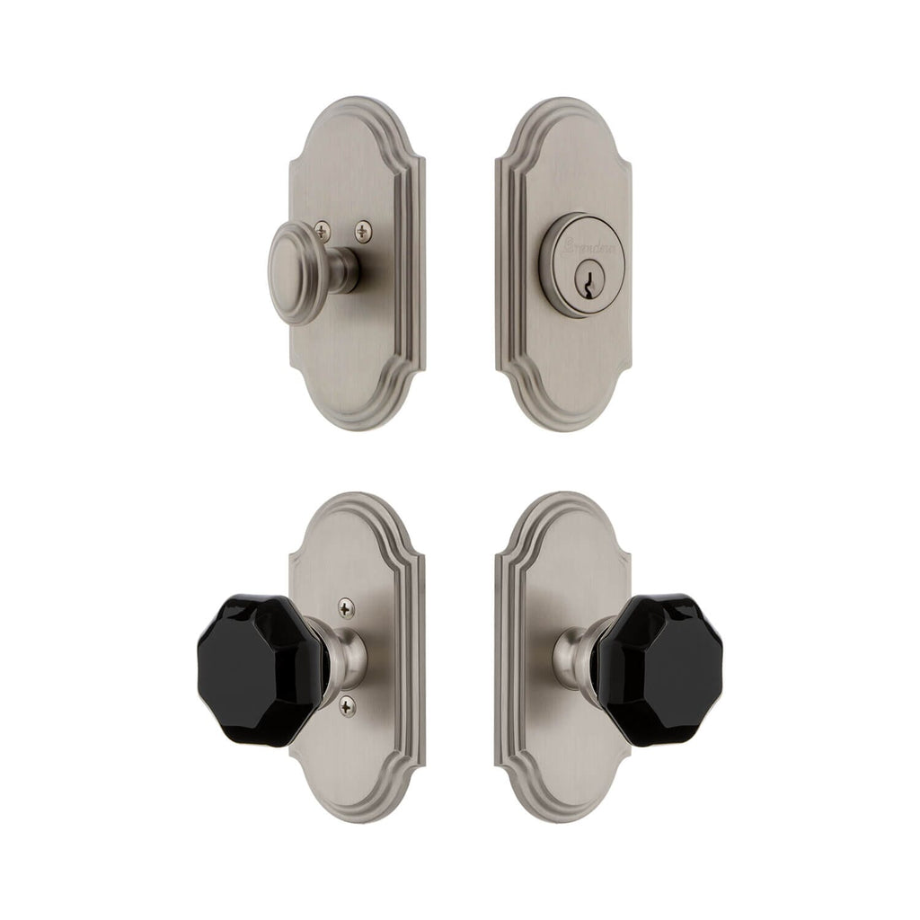 Arc Short Plate Entry Set with Lyon Knob in Satin Nickel