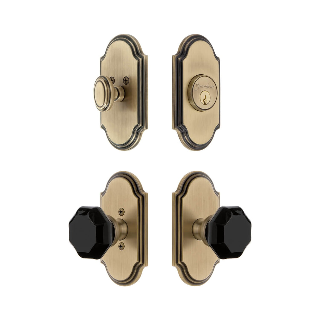 Arc Short Plate Entry Set with Lyon Knob in Vintage Brass