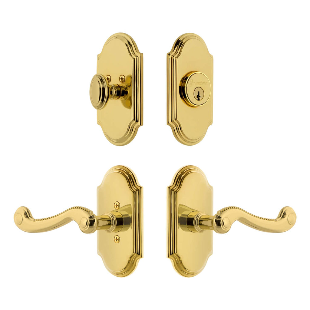 Arc Short Plate Entry Set with Newport Lever in Lifetime Brass