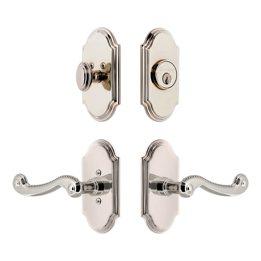 Arc Short Plate Entry Set with Newport Lever in Polished Nickel