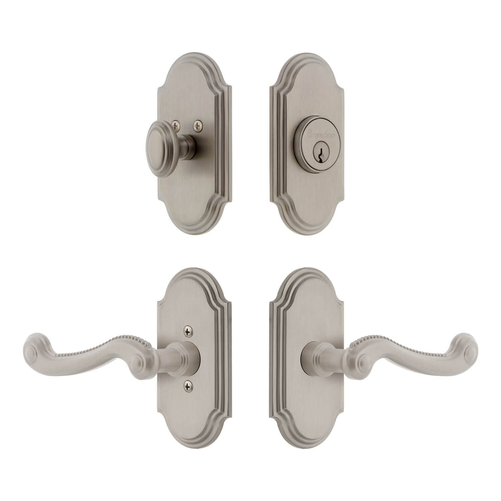 Arc Short Plate Entry Set with Newport Lever in Satin Nickel