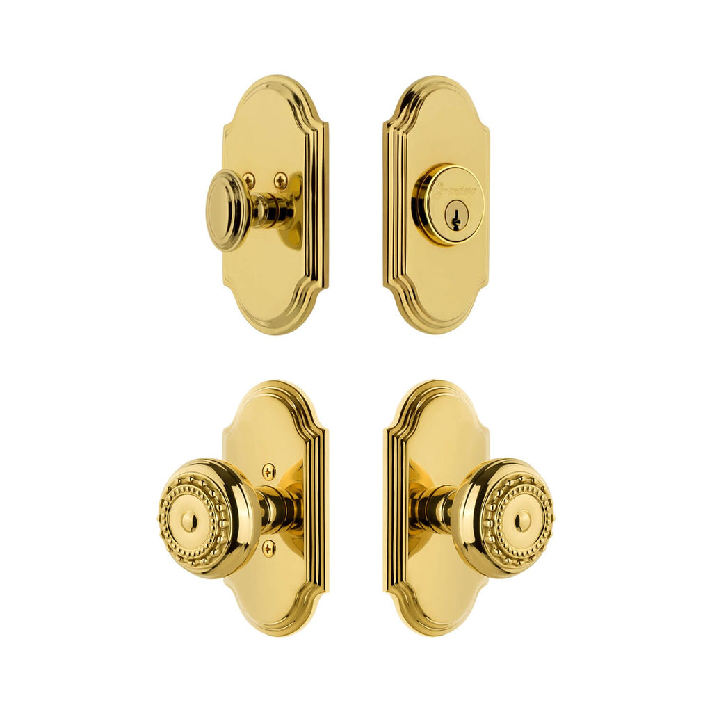 Arc Short Plate Entry Set with Parthenon Knob in Lifetime Brass