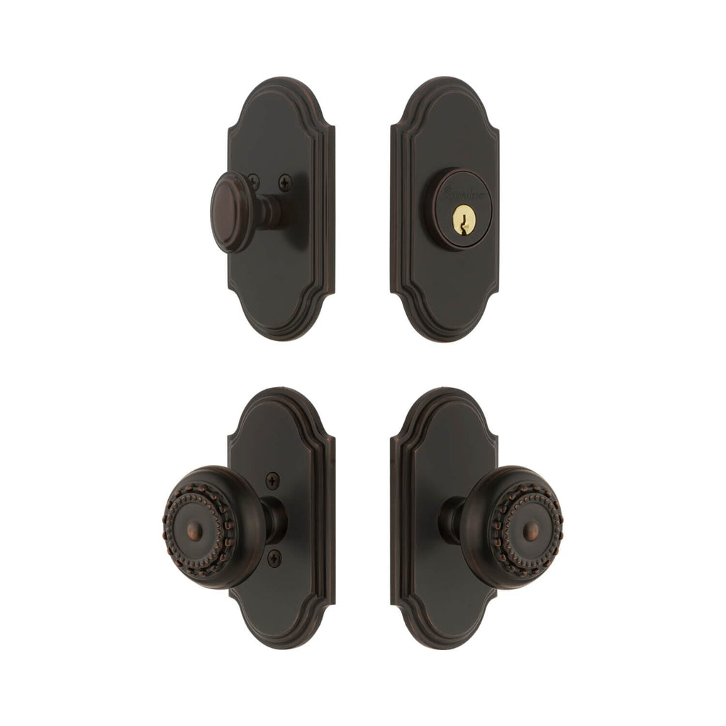 Arc Short Plate Entry Set with Parthenon Knob in Timeless Bronze