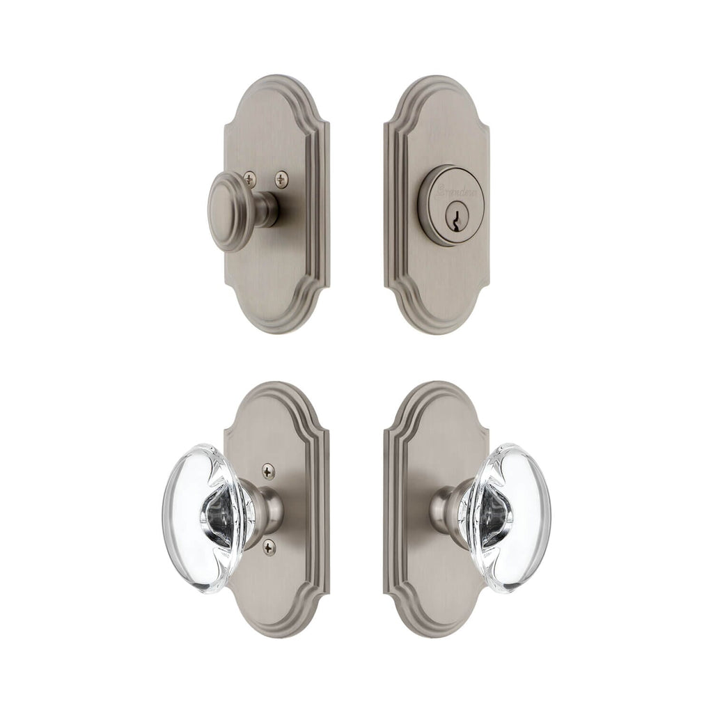 Arc Short Plate Entry Set with Provence Crystal Knob in Satin Nickel