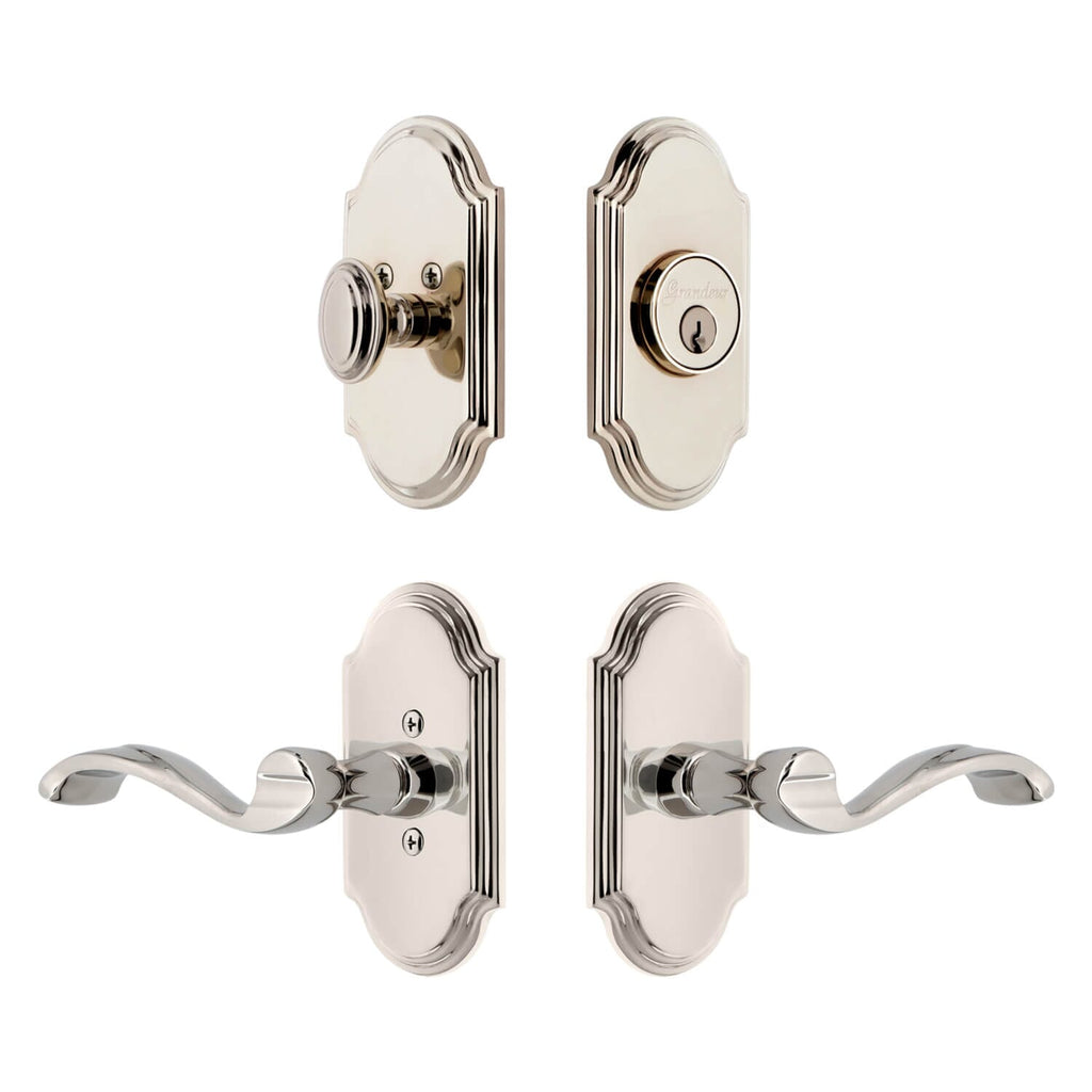 Arc Short Plate Entry Set with Portofino Lever in Polished Nickel