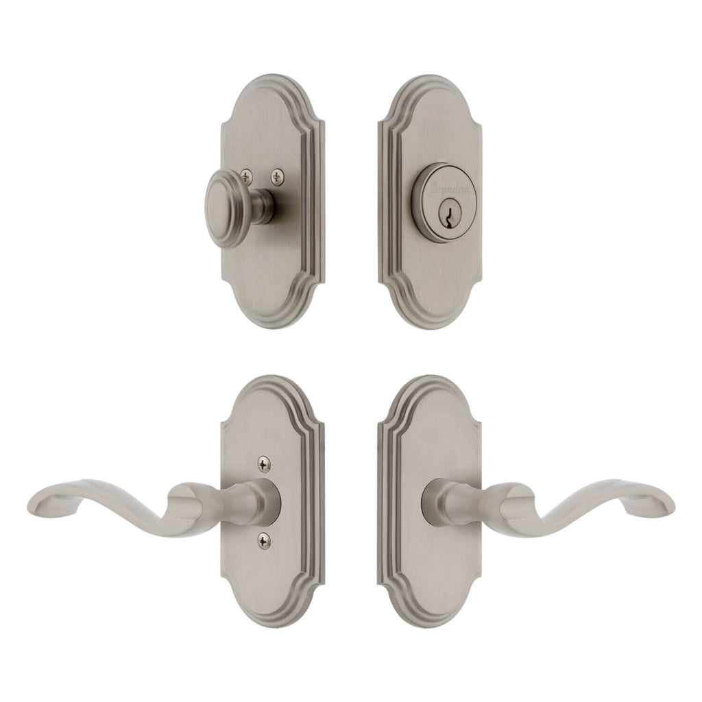 Arc Short Plate Entry Set with Portofino Lever in Satin Nickel