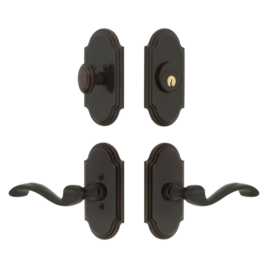 Arc Short Plate Entry Set with Portofino Lever in Timeless Bronze