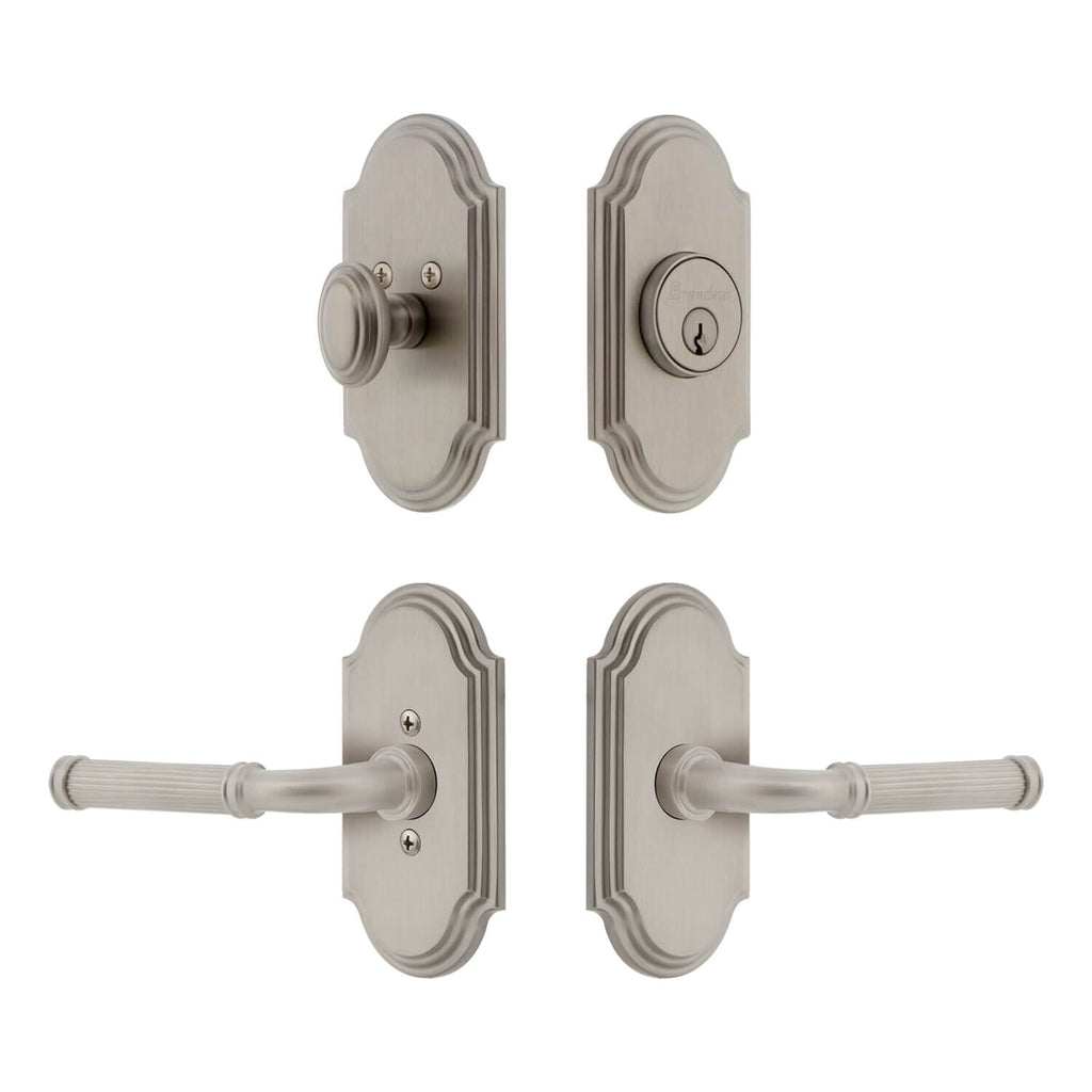 Arc Short Plate Entry Set with Soleil Lever in Satin Nickel