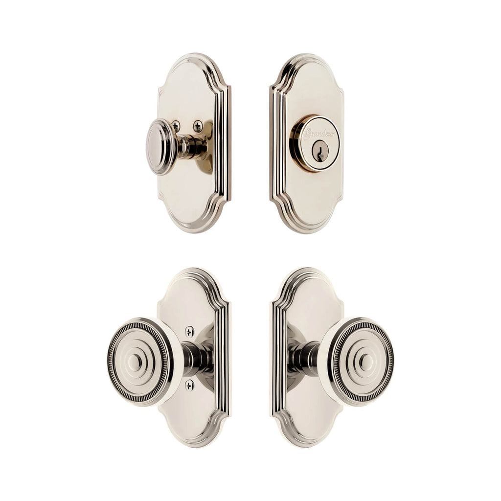 Arc Short Plate Entry Set with Soleil Knob in Polished Nickel