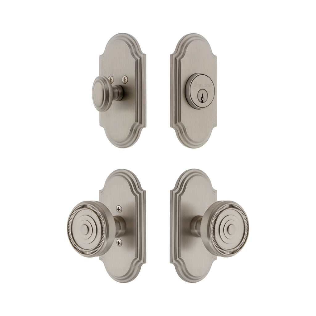 Arc Short Plate Entry Set with Soleil Knob in Satin Nickel