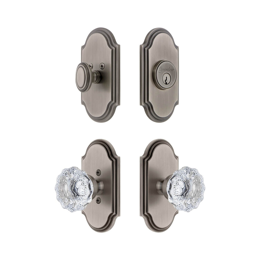 Arc Short Plate Entry Set with Versailles Crystal Knob in Antique Pewter
